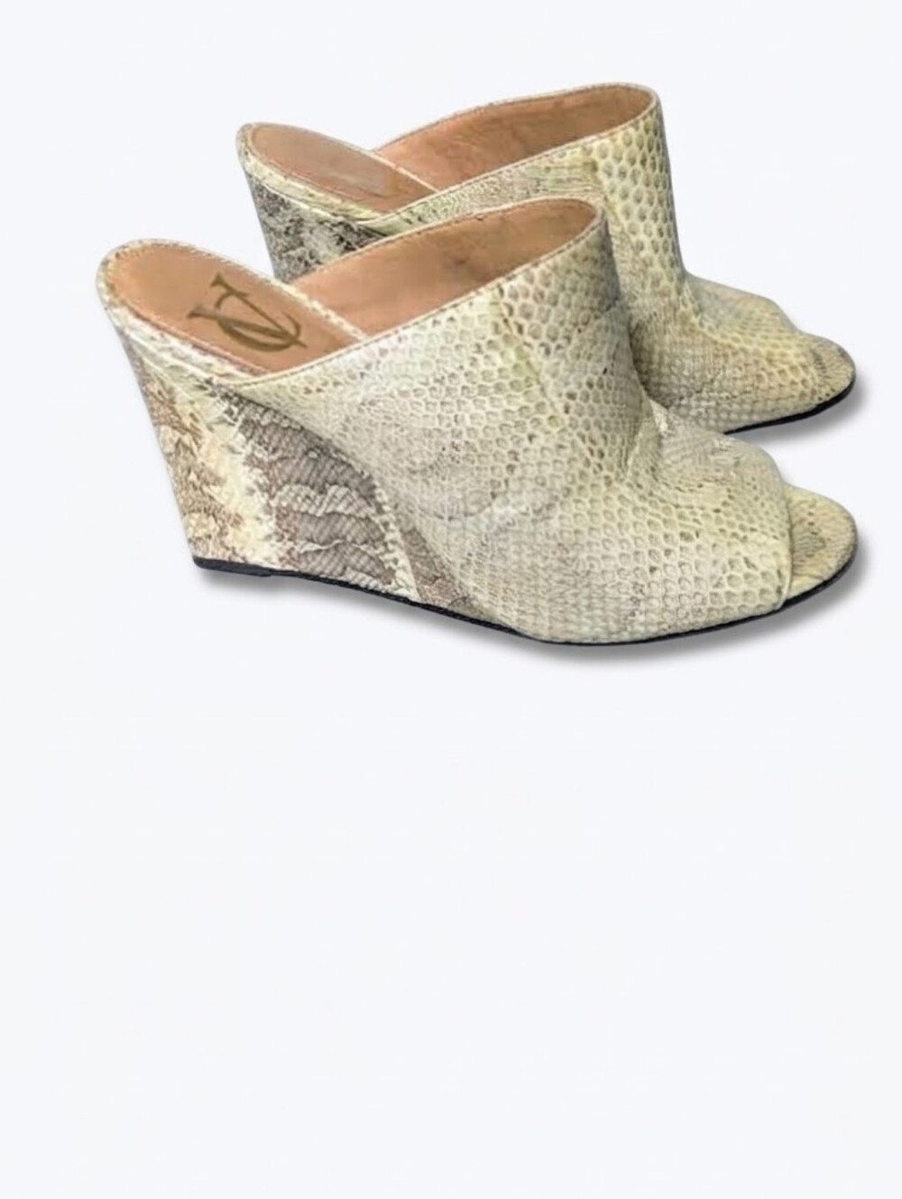 VC John Camuto Genuine Leather Snake Skin Texture Wedge Sandals 7.5